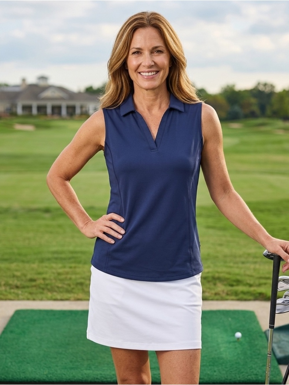 Coral Bay Sleeveless Polo Tank Top - Navy Blue